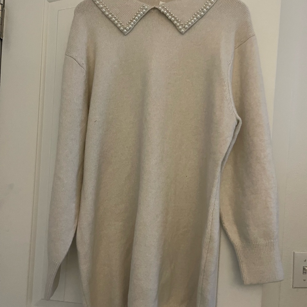 H&M Pearl-Trim Scoop Neck Cream Sweater
